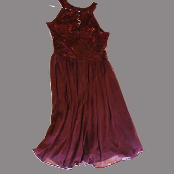BCX Womens Short Party Dress/ Burgandy/Chiffon, Lace, Sequins/Jr Size 1 - Picture 4 of 9